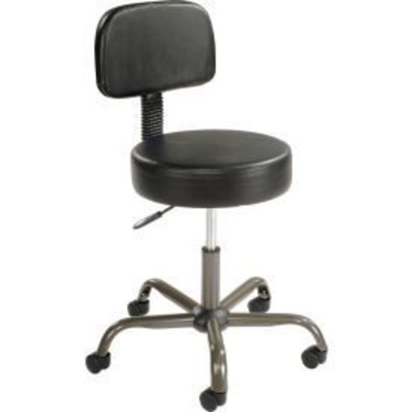 Global Equipment Interion    AntiMicrobial Medical Stool with Backrest - Vinyl - Black 240160BK